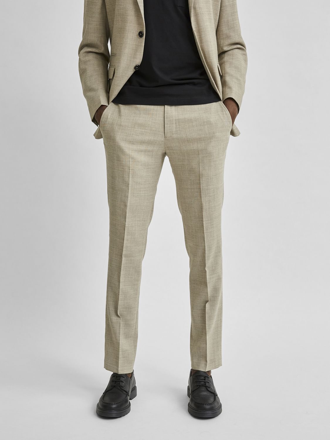 Beige Slim Fit Suit Trousers