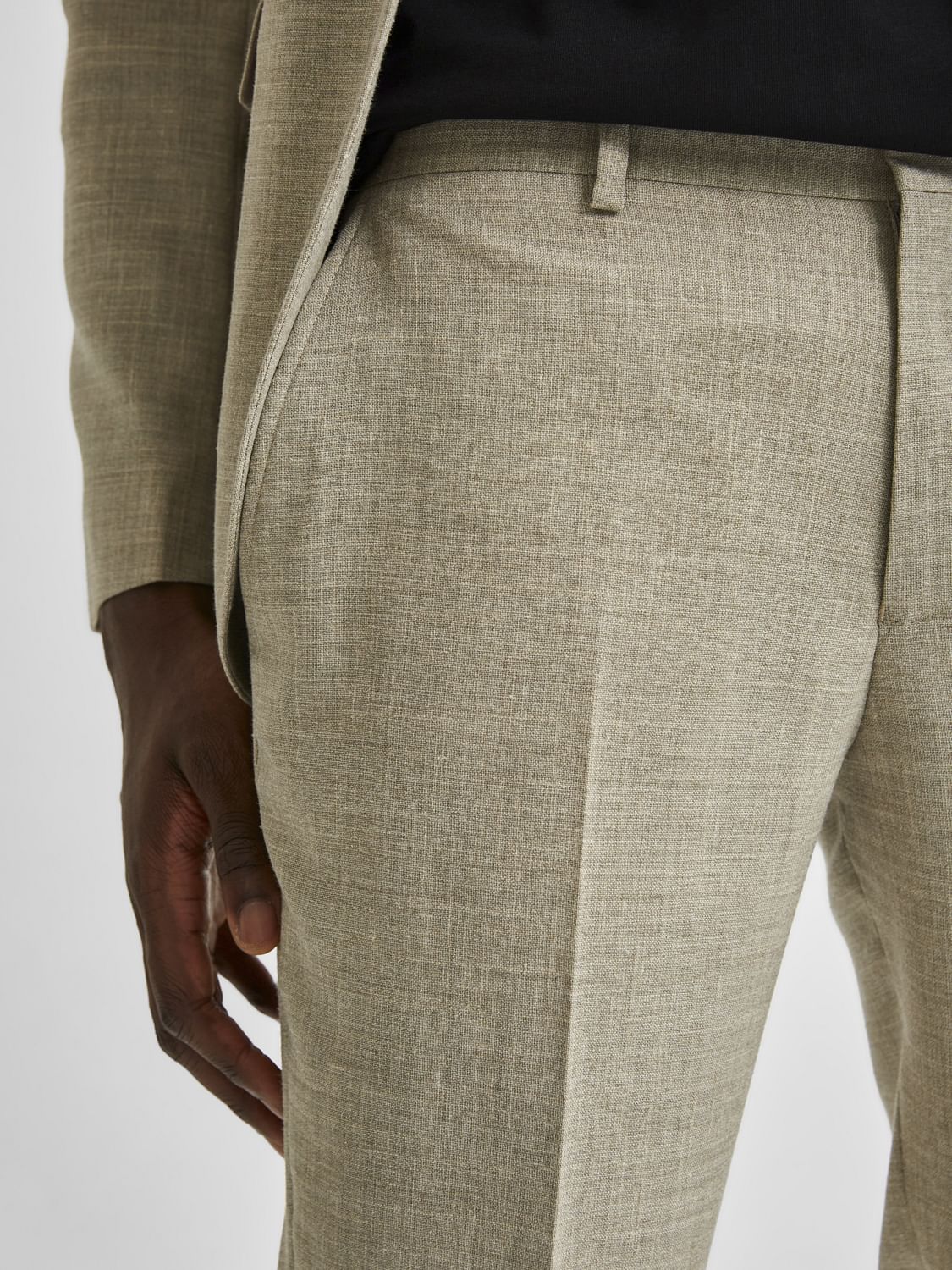 Beige Slim Fit Suit Trousers