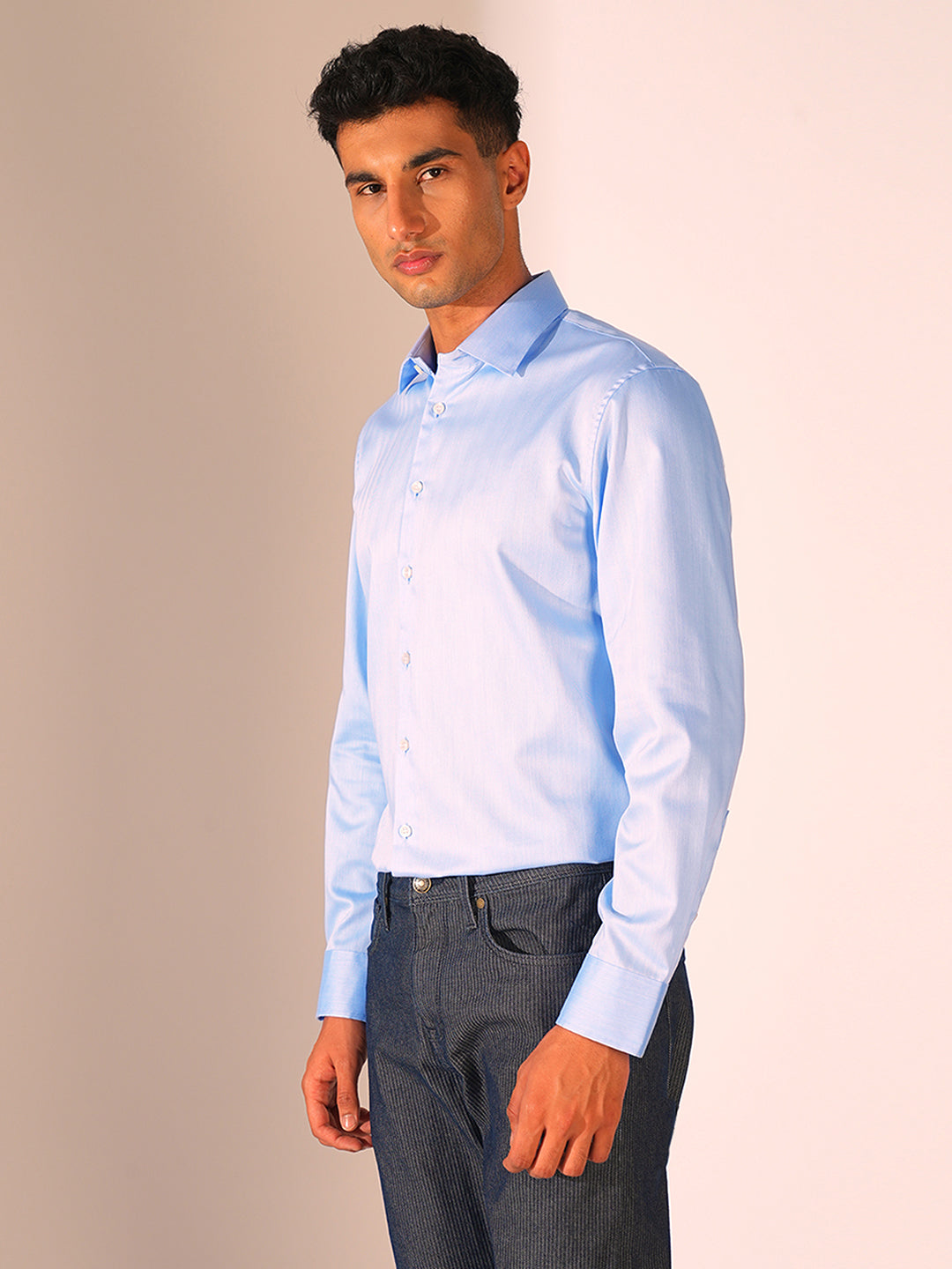 Light Blue Cotton Slim Fit Shirt