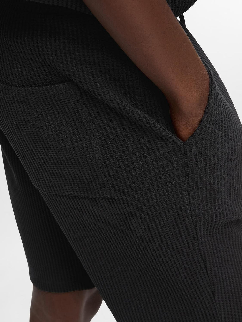 Black Waffle Textured Co-Ord Set Shorts