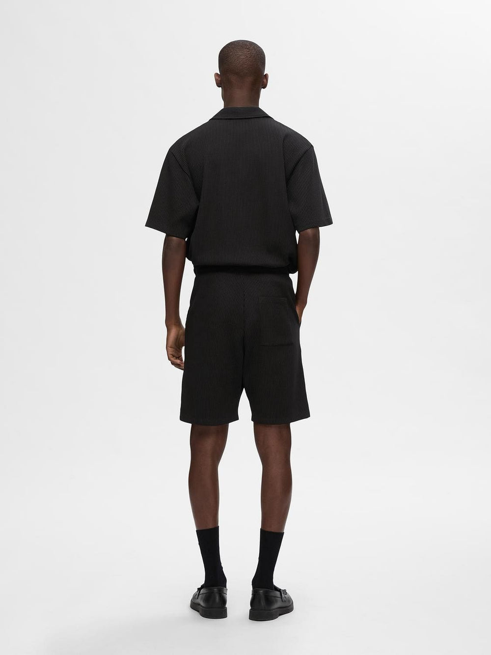 Black Waffle Textured Co-Ord Set Shorts