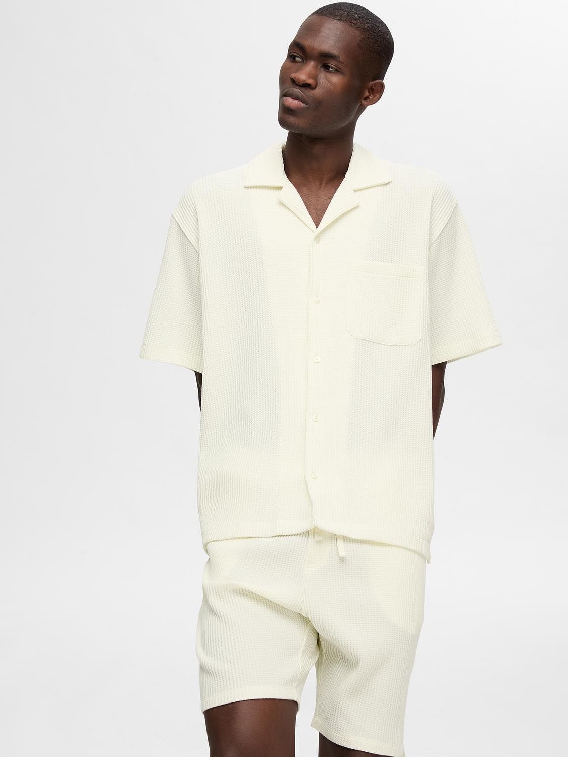 Off-White Waffle Textured Co-Ord Set Shorts