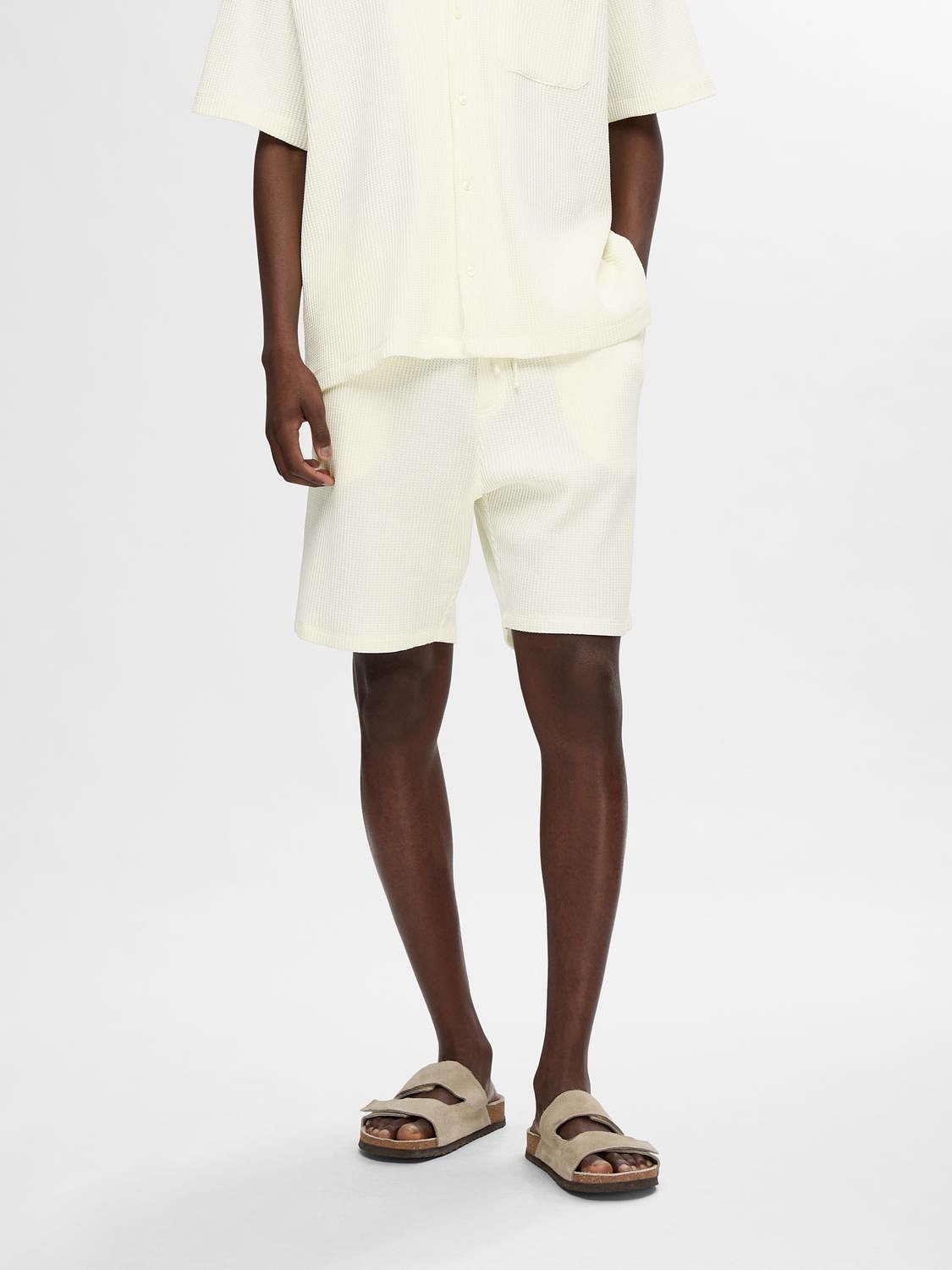 Off-White Waffle Textured Co-Ord Set Shorts