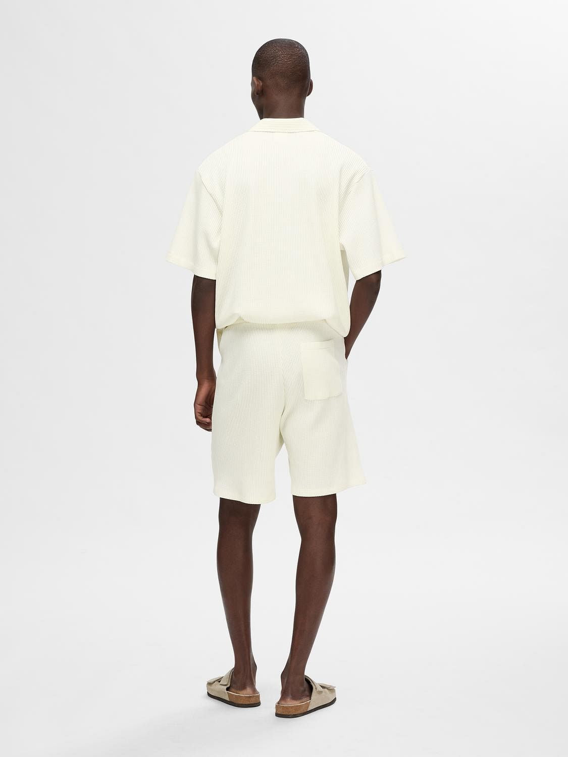 Off-White Waffle Textured Co-Ord Set Shorts