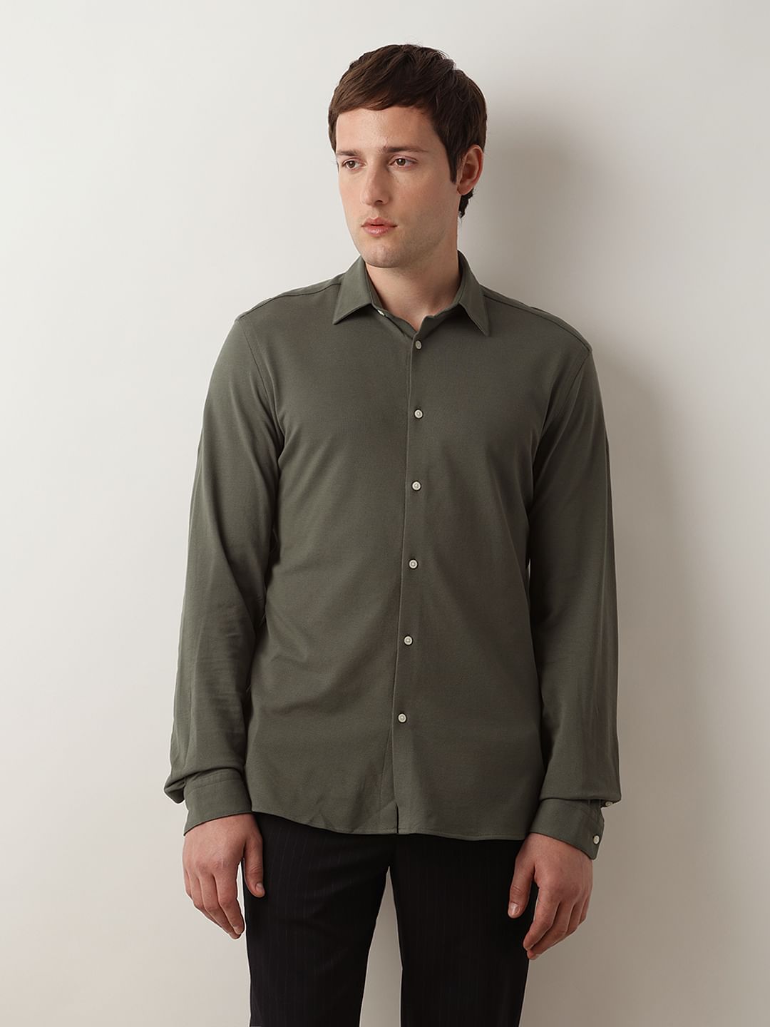 Green Cotton Knitted Shirt