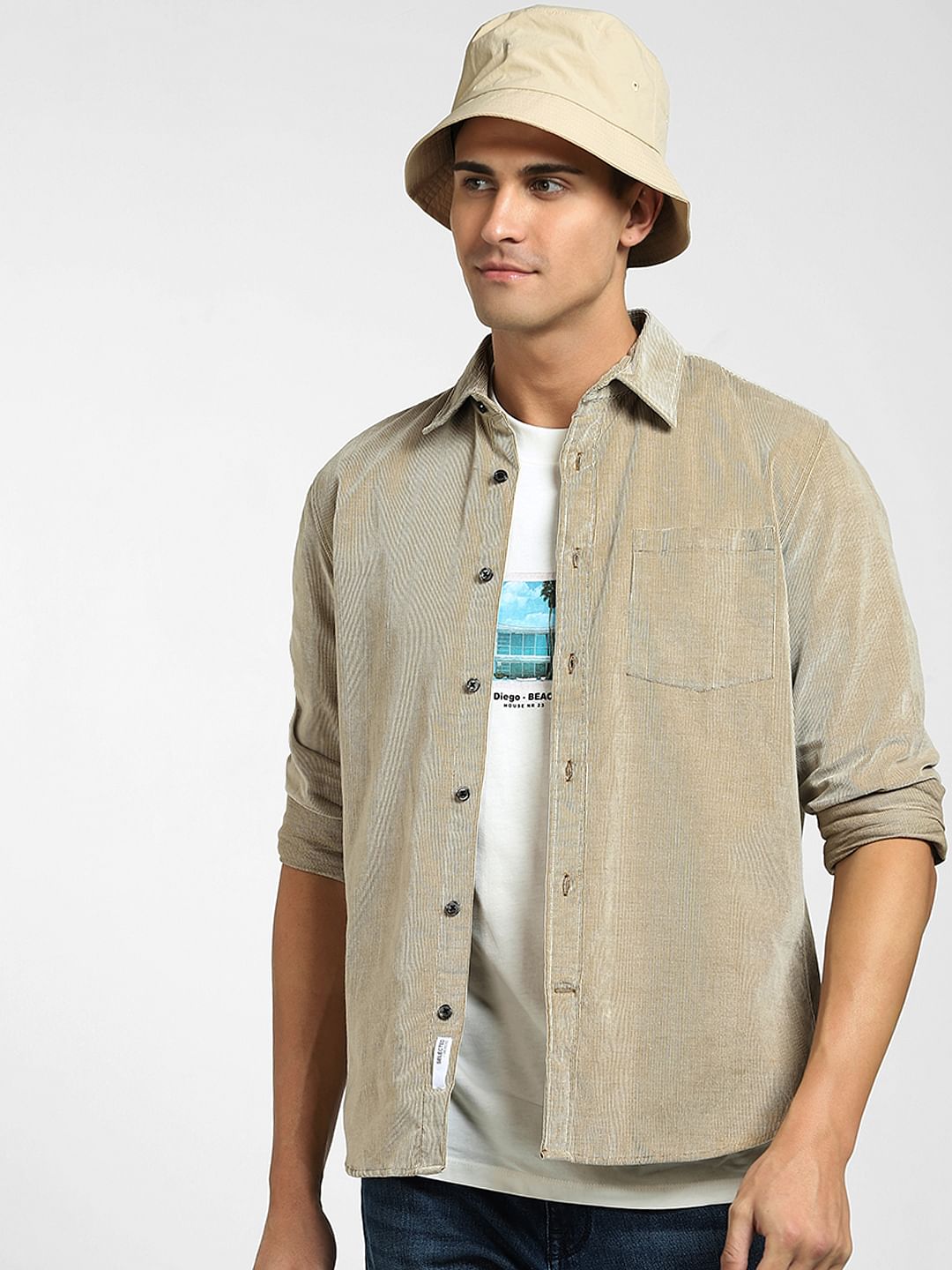 Brown Corduroy Full Sleeves Shirt