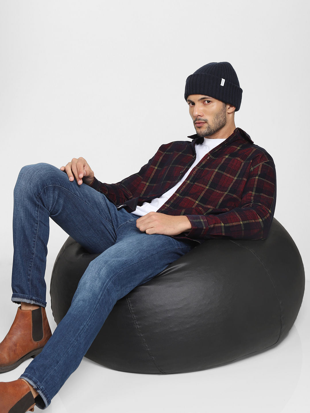 Dark Red Check Full Sleeves Shirt