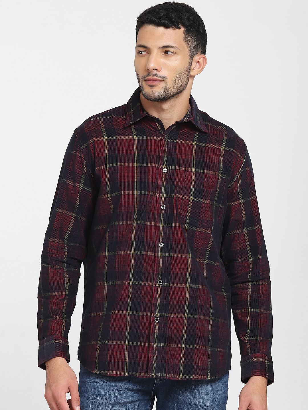 Dark Red Check Full Sleeves Shirt