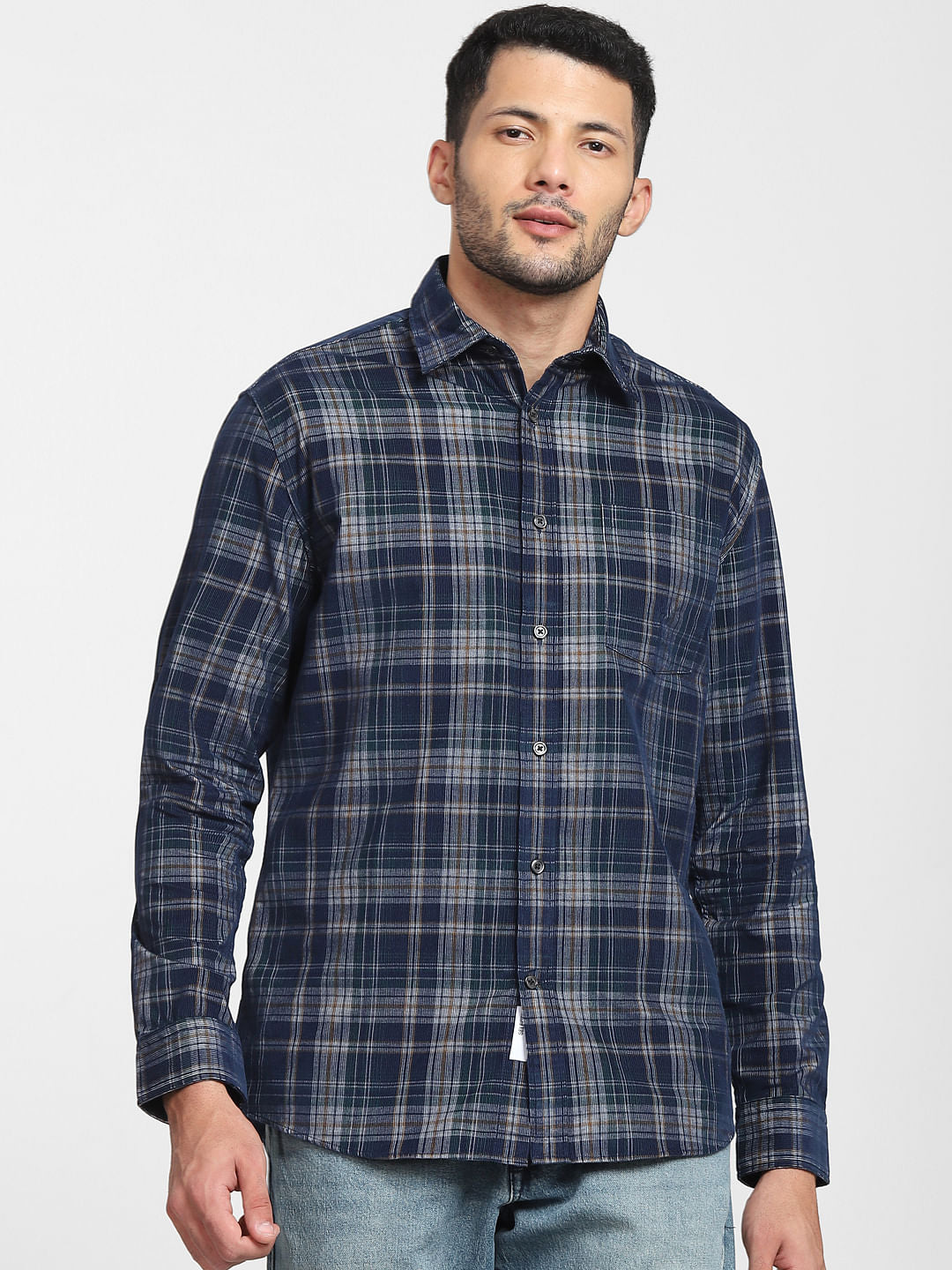 Navy Blue Check Full Sleeves Shirt
