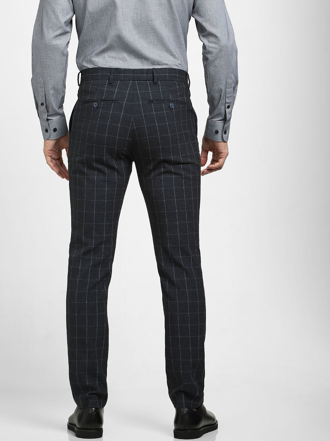Navy Blue Linen Check Suit-Set Trousers