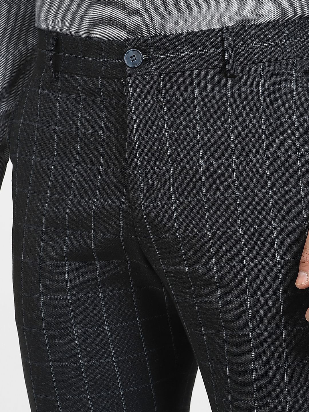 Navy Blue Linen Check Suit-Set Trousers