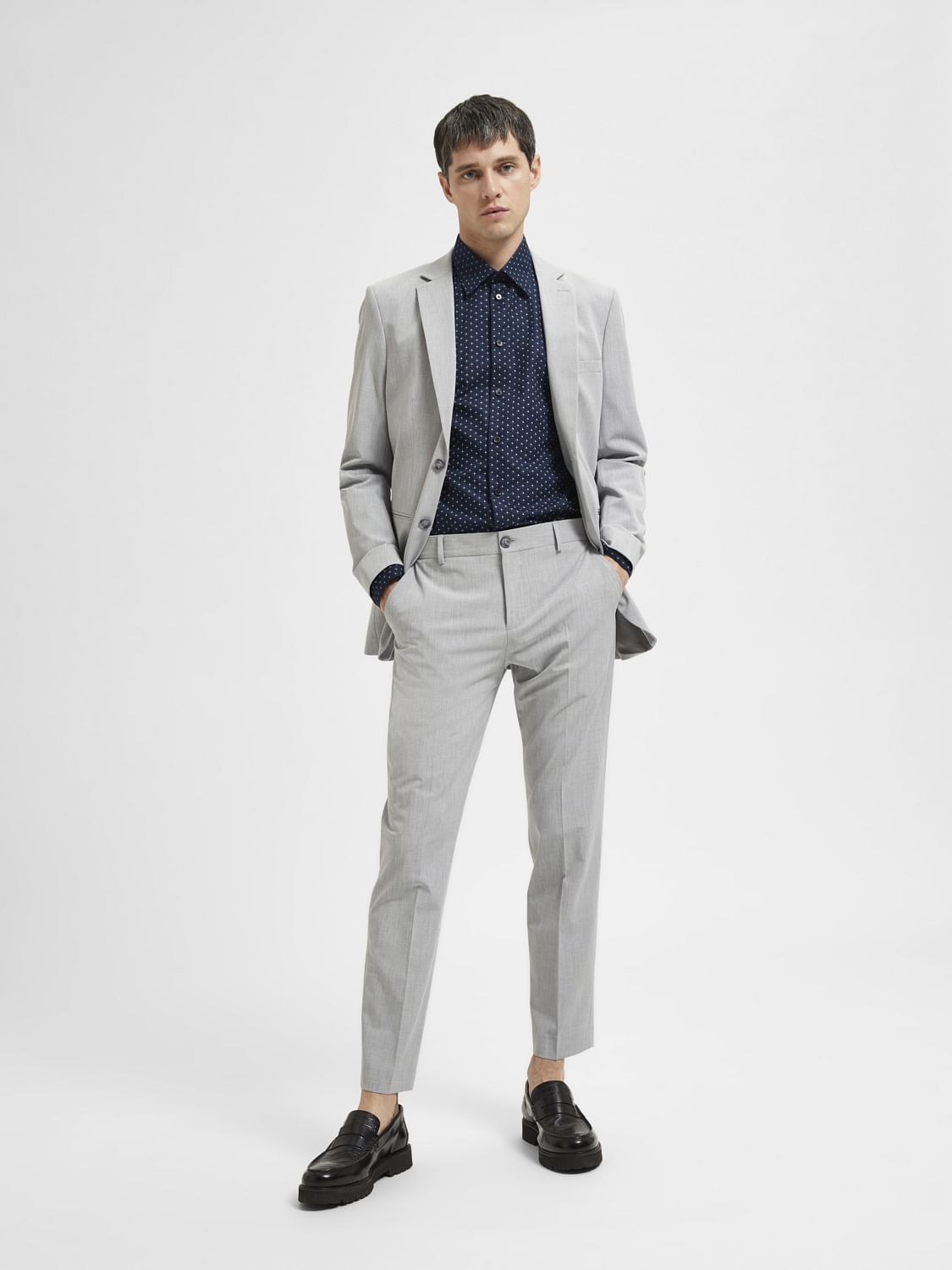 Grey Mid Rise Suit-Set Trousers