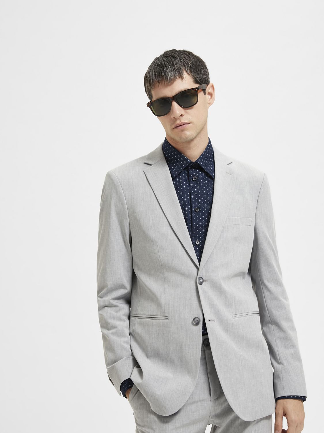 Grey Double Button Suit-Set Blazer