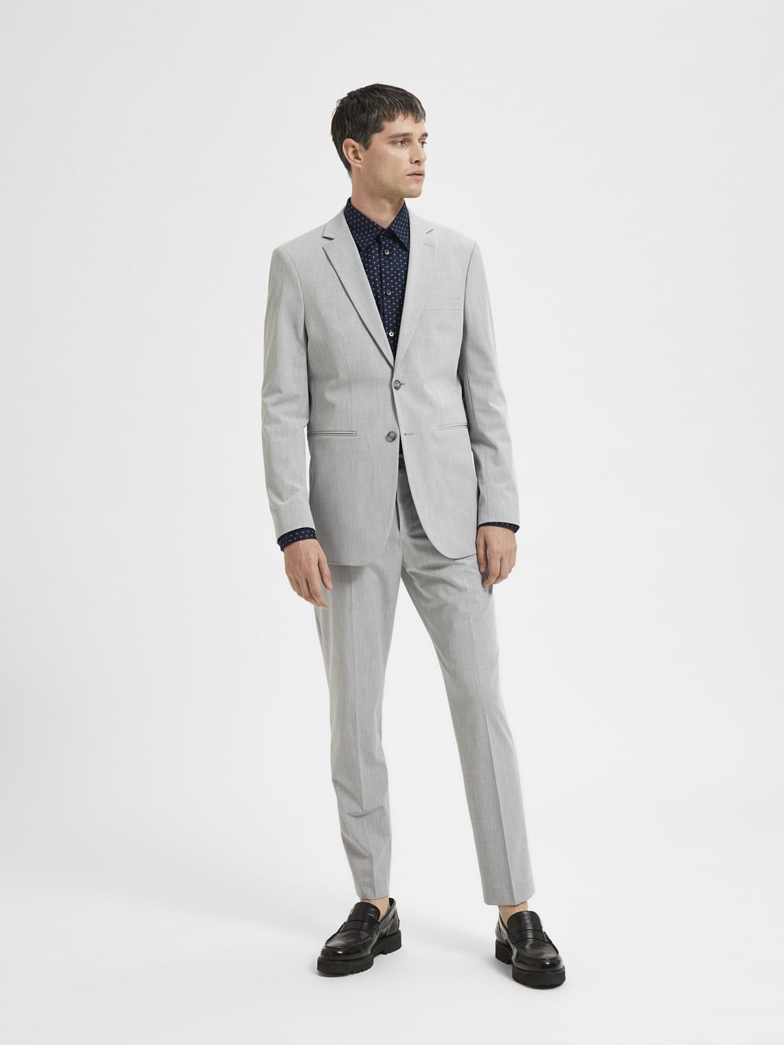 Grey Double Button Suit-Set Blazer