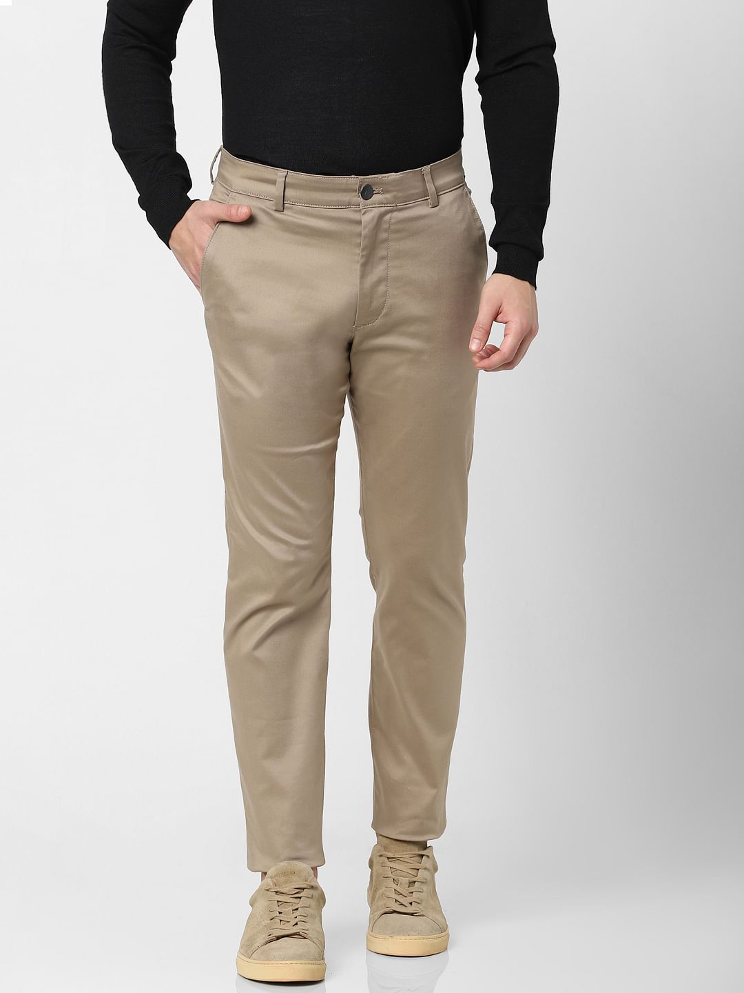 Beige Oragnic Cotton Slim Fit Pants