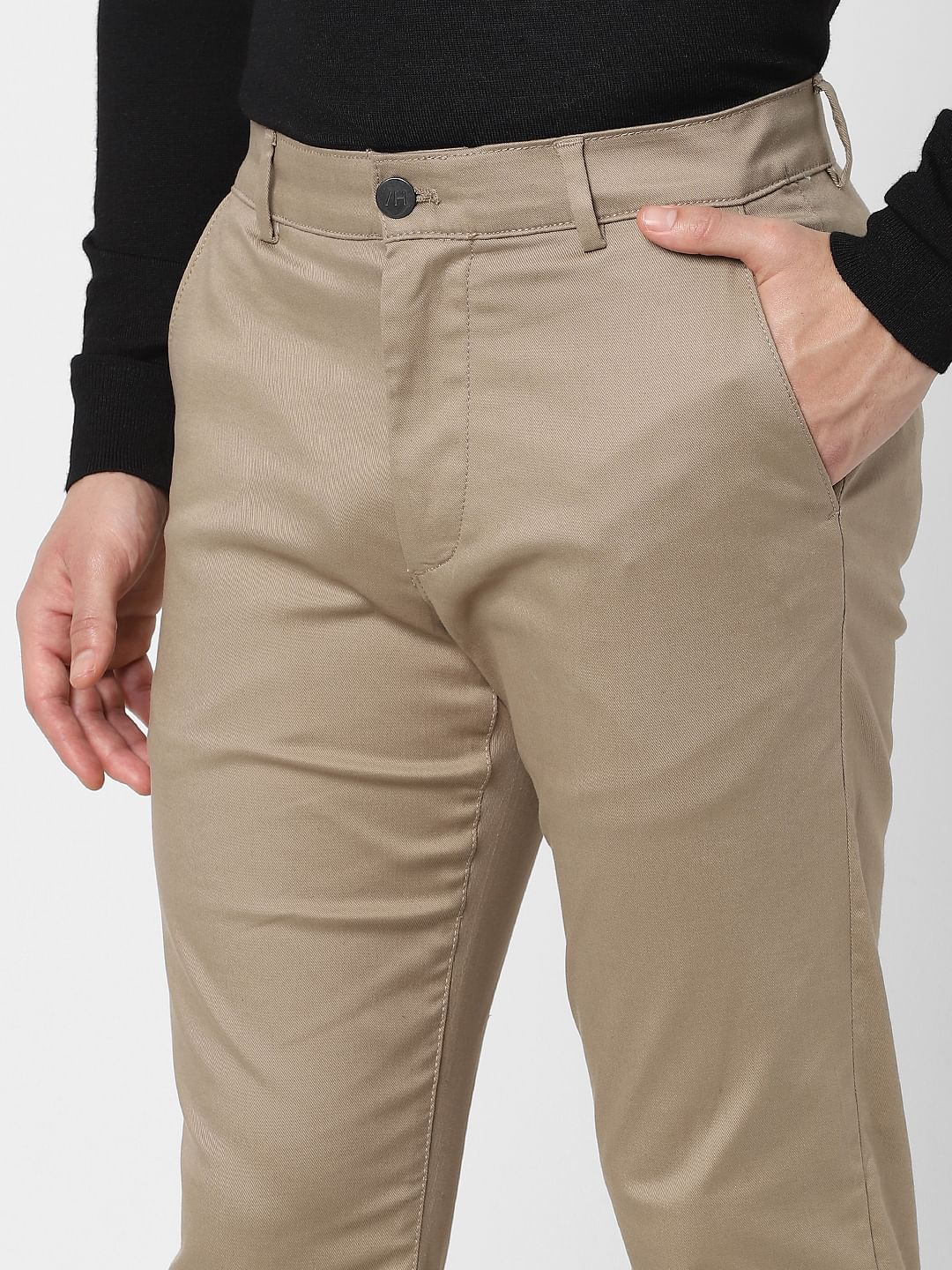 Beige Oragnic Cotton Slim Fit Pants