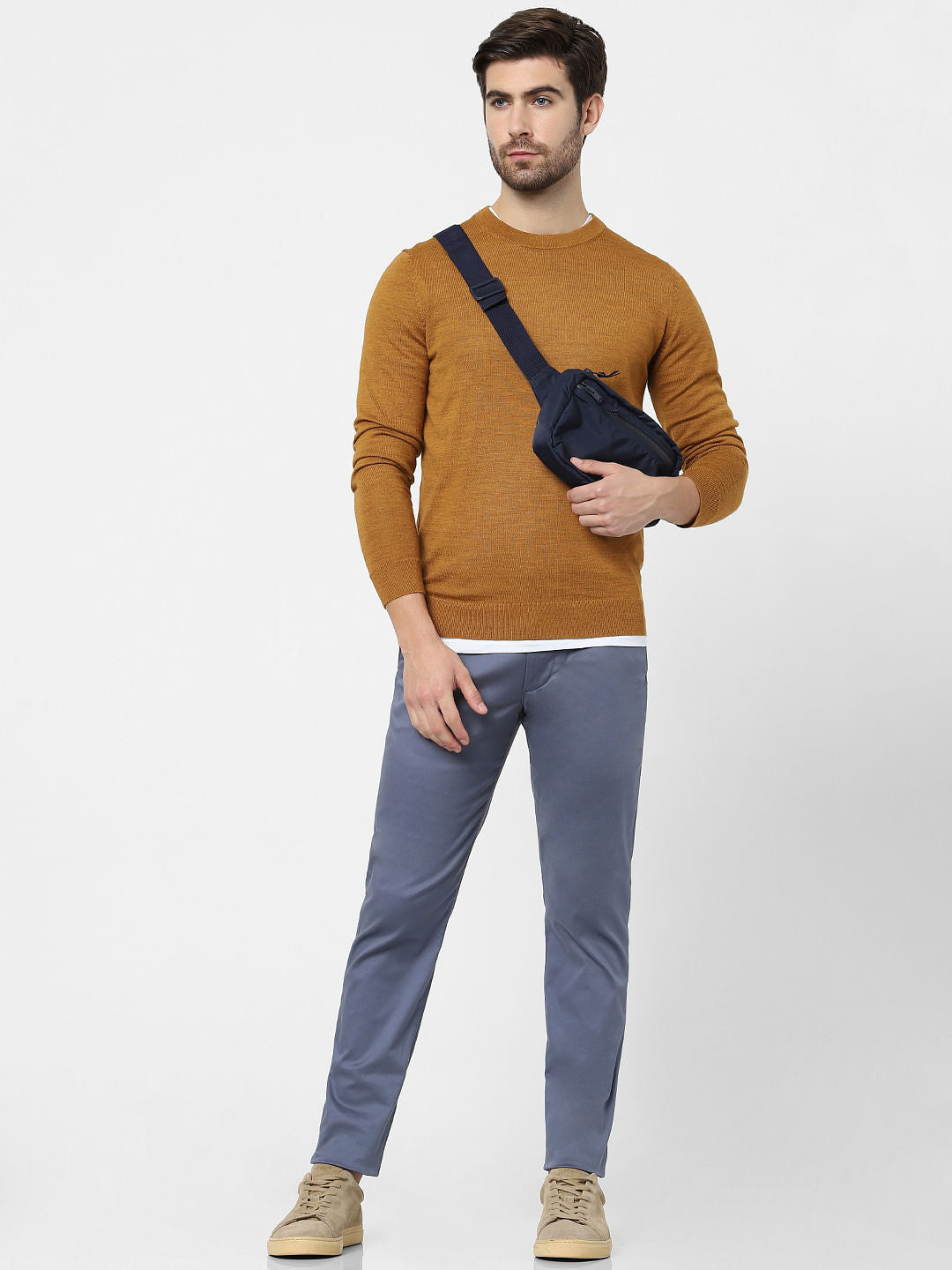 Blue Mid Rise Slim Fit Pants