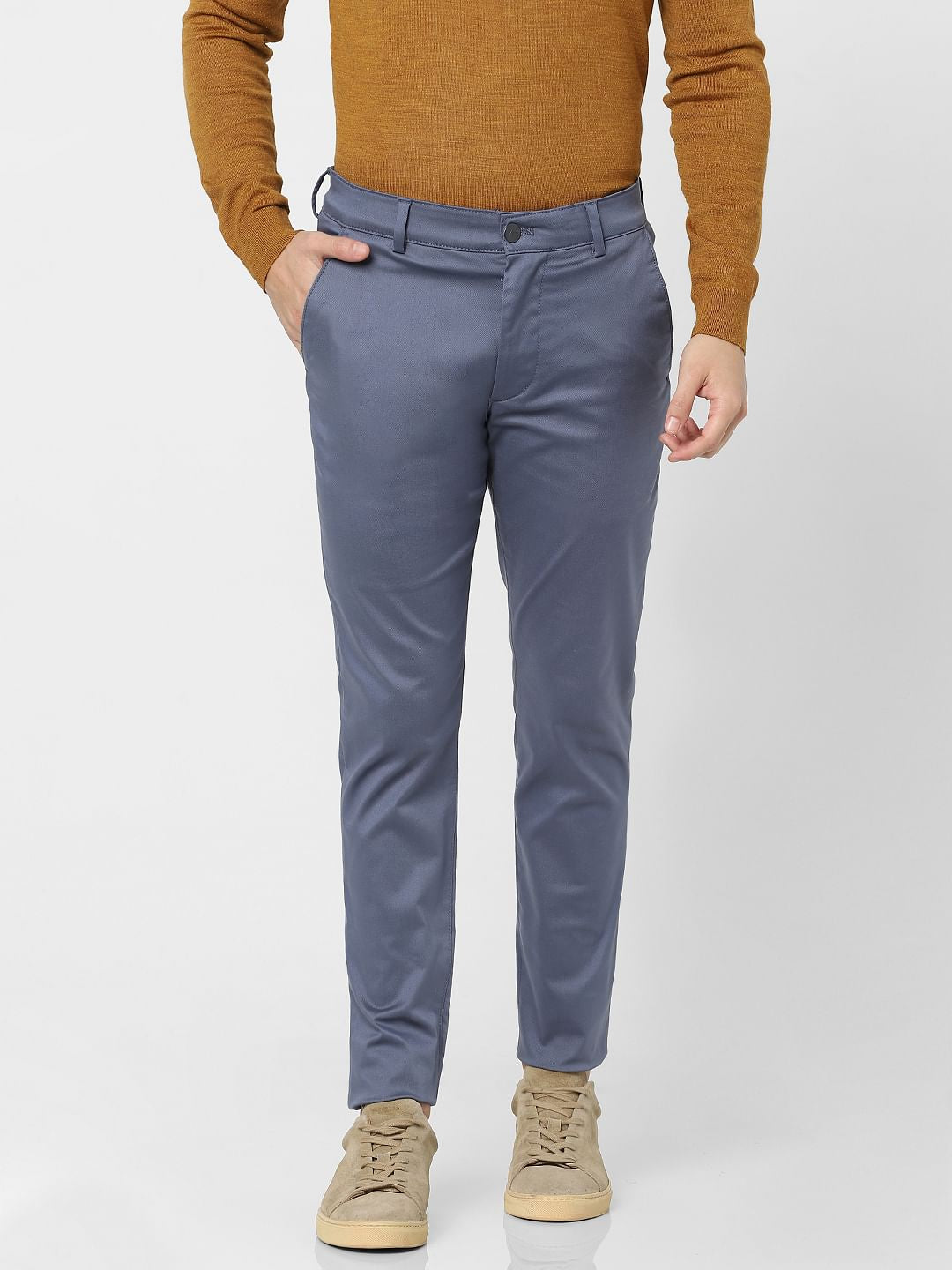 Blue Mid Rise Slim Fit Pants
