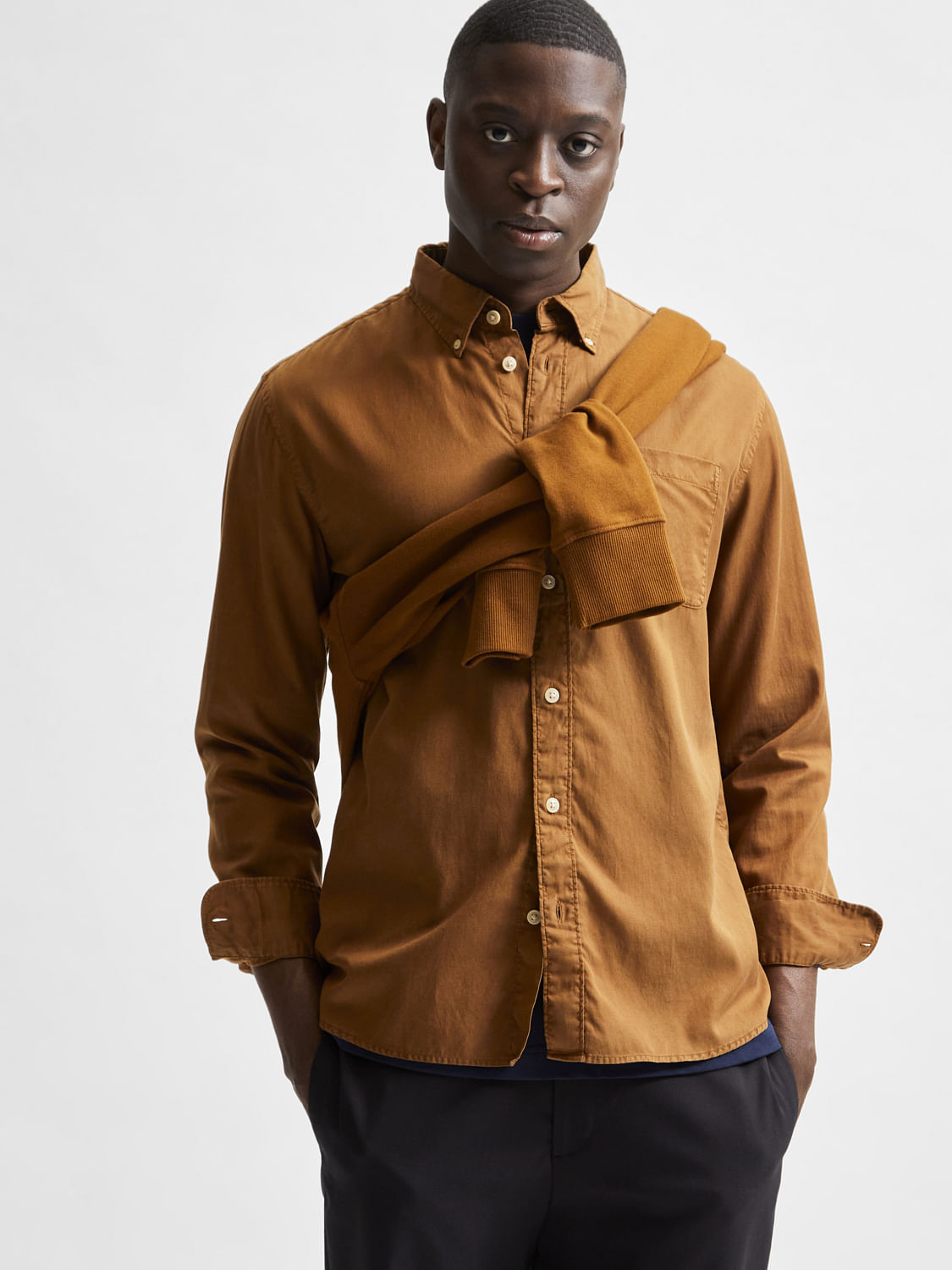 Brown Solid Full Sleeves Shirt