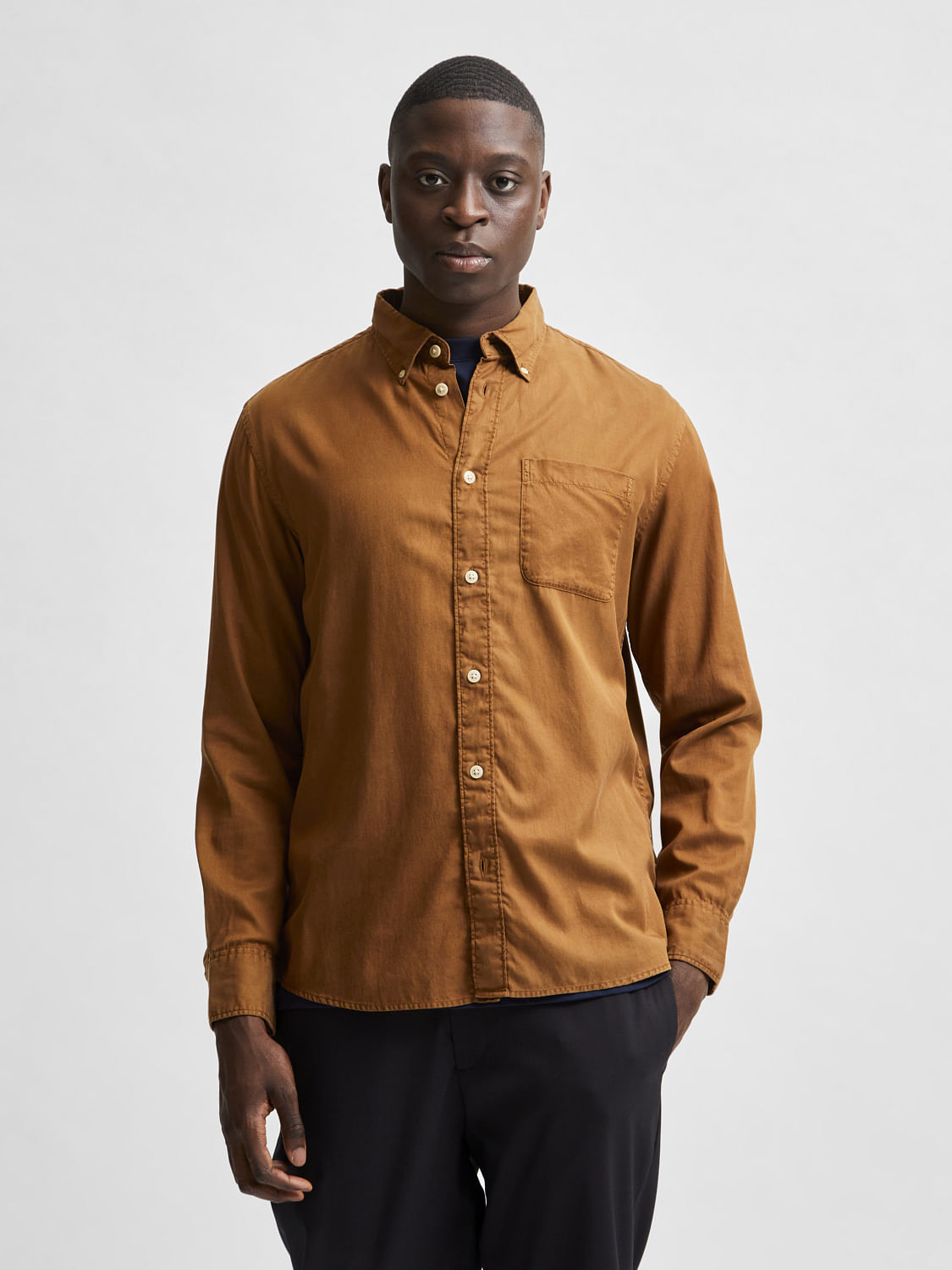 Brown Solid Full Sleeves Shirt