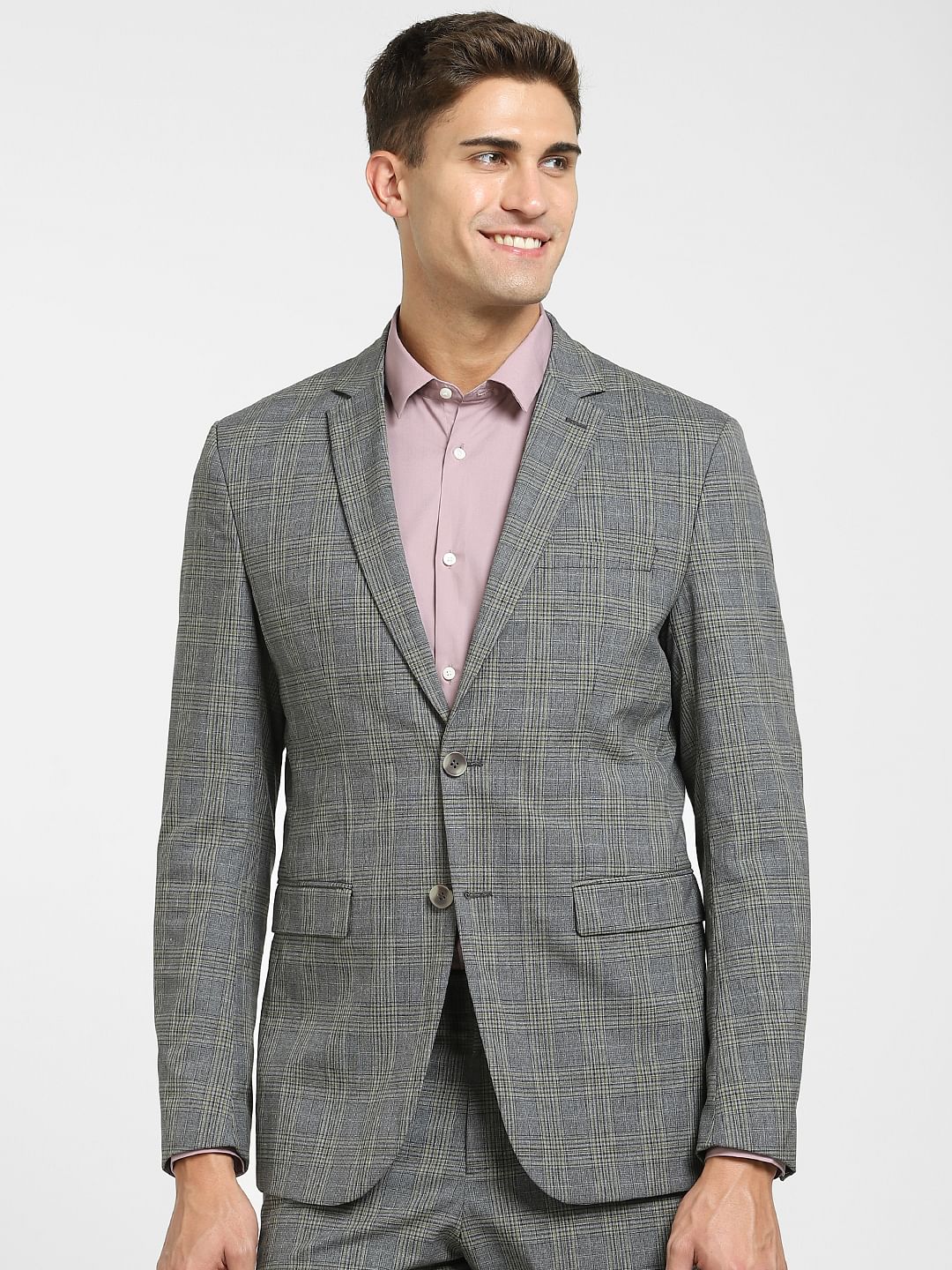 Grey Check Formal Suit Blazer