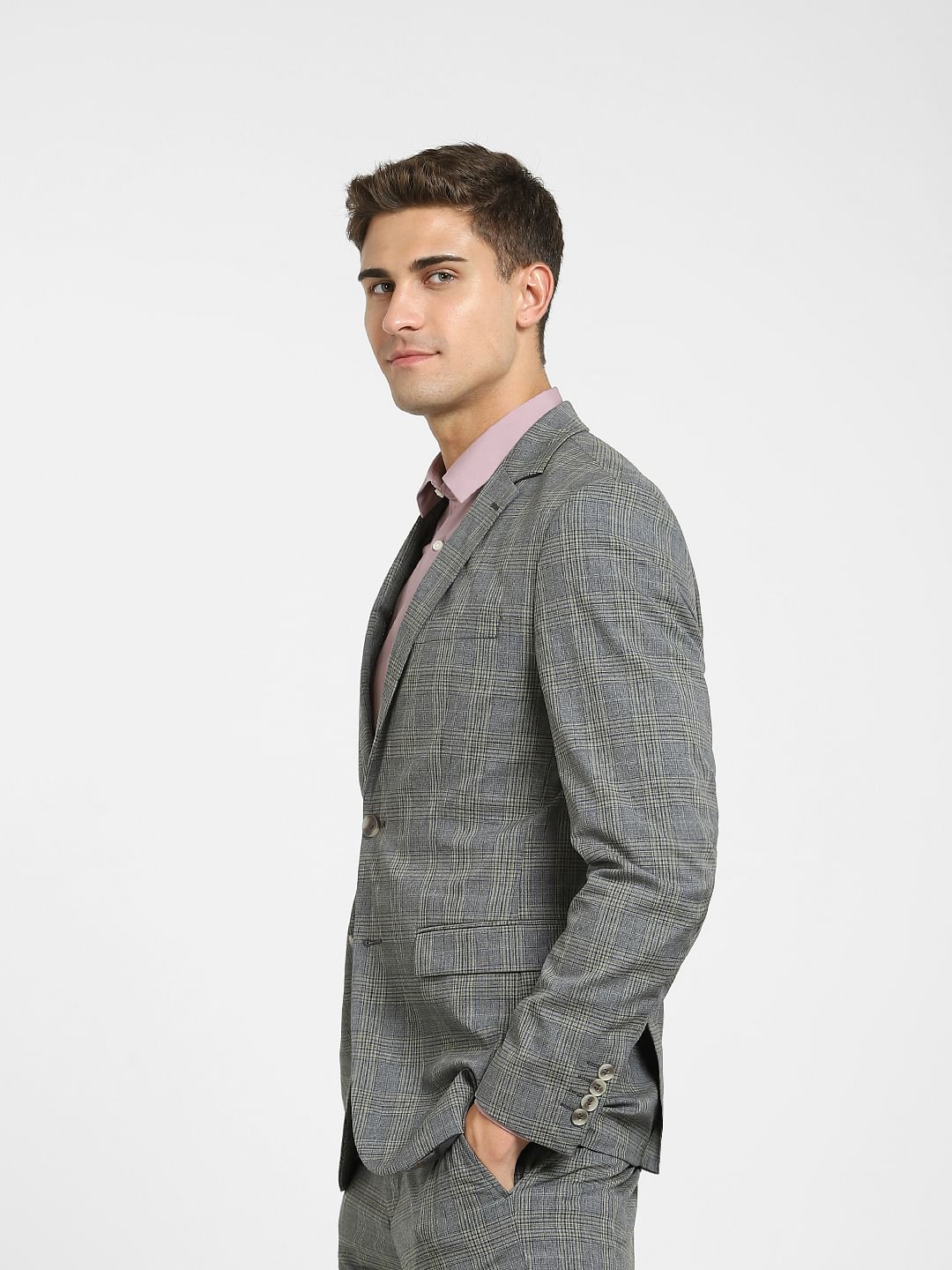 Grey Check Formal Suit Blazer