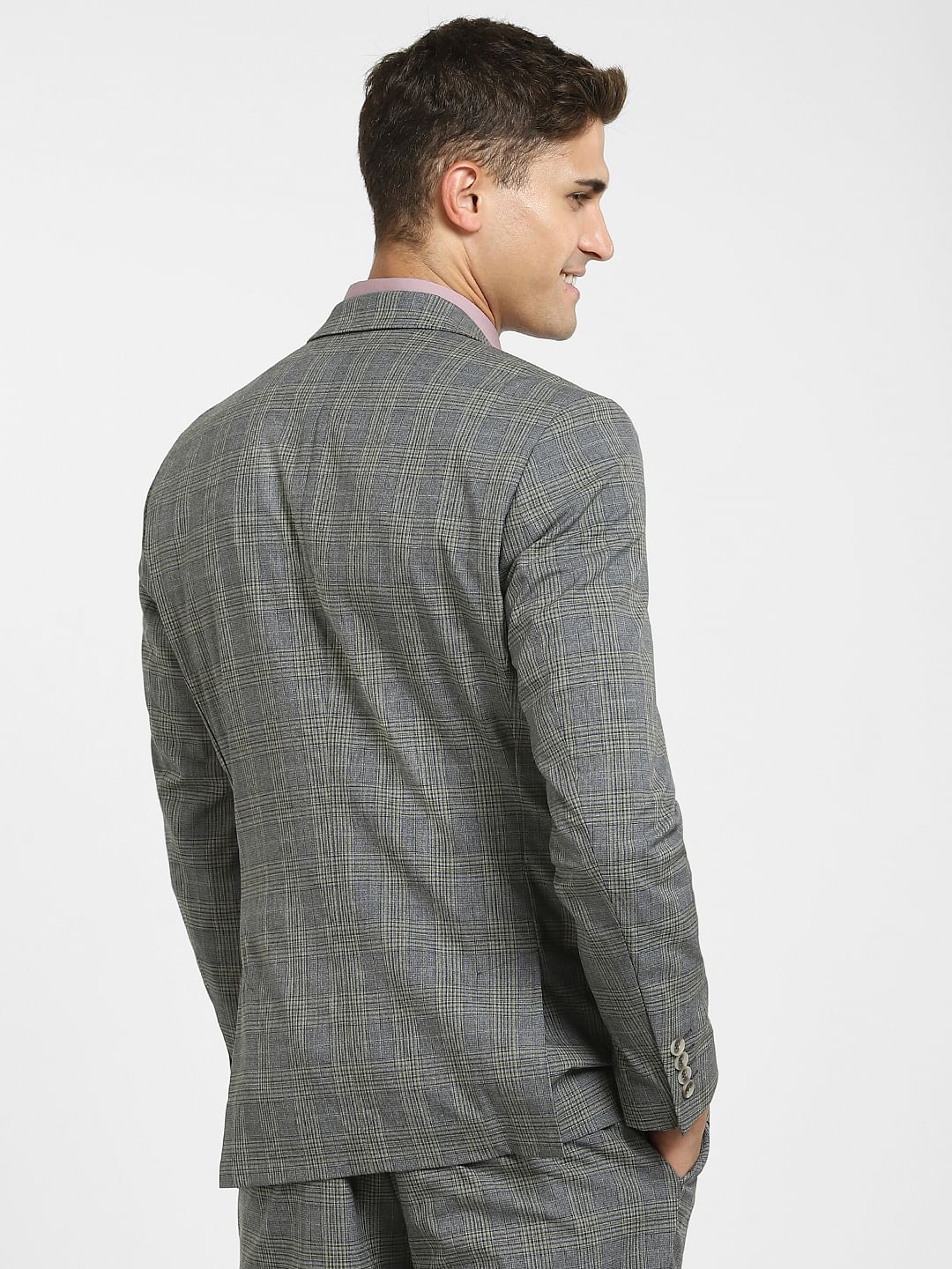 Grey Check Formal Suit Blazer