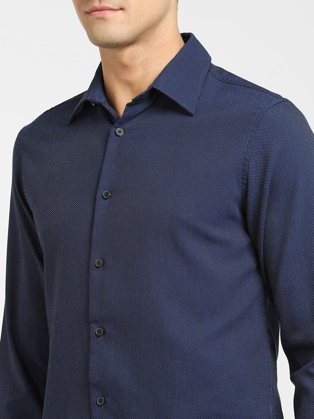 Navy Blue Printed Full Sleeves Shirt