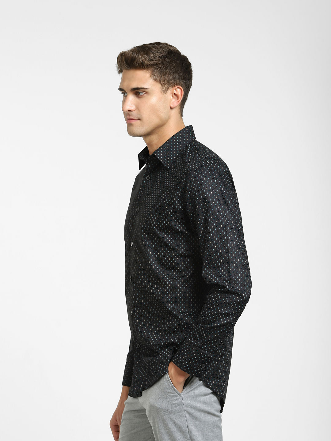 Black All Over Print Full Sleeves Shirt