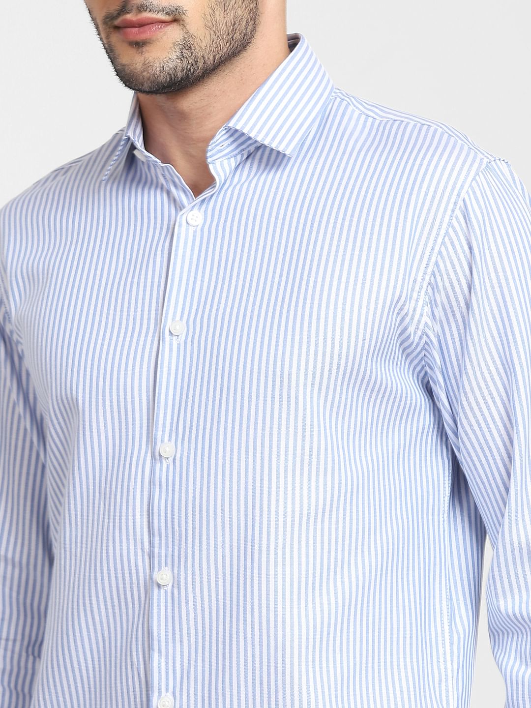 Light Blue Striped Formal Full Sleeves Shirt