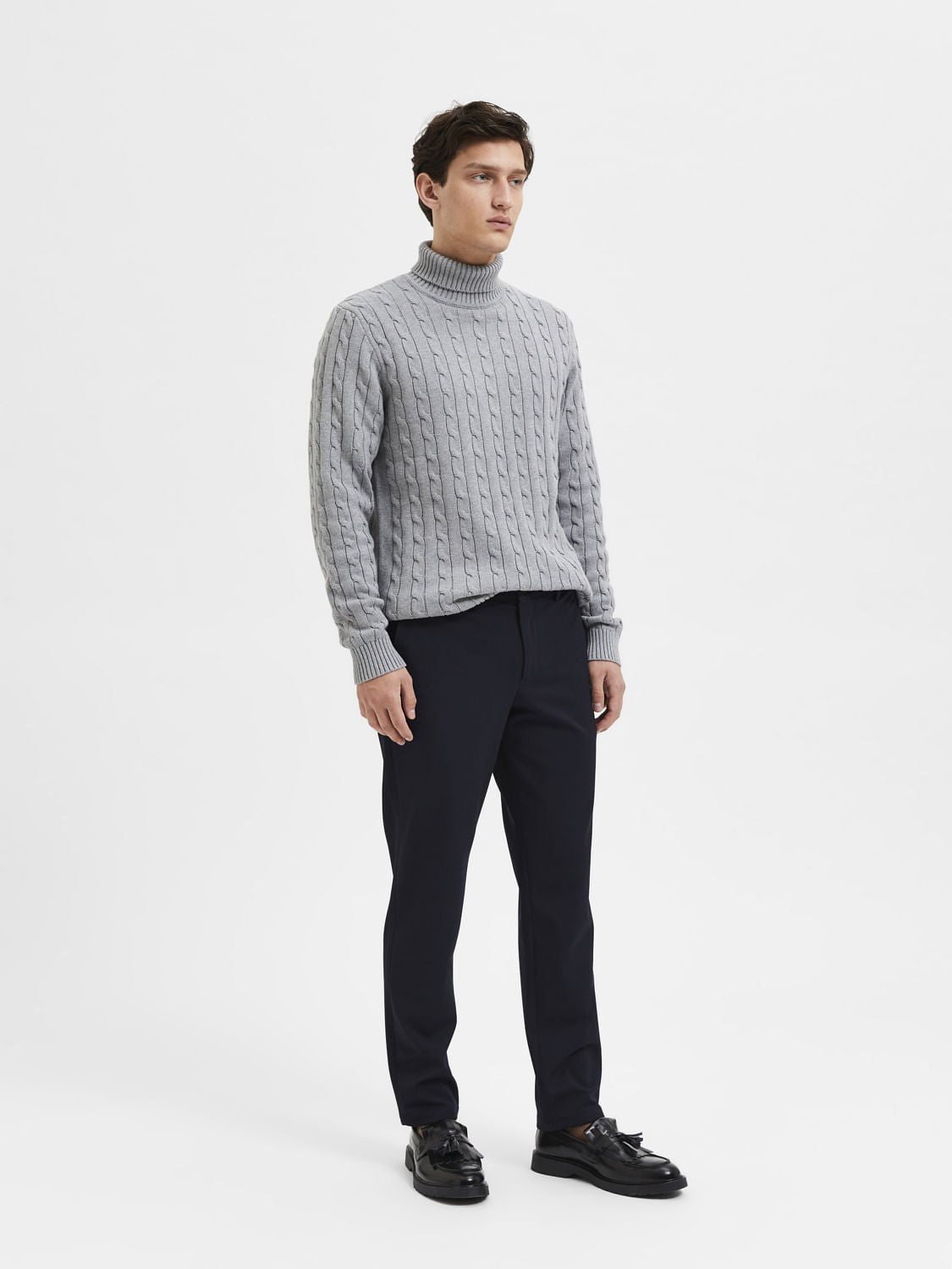 Navy Blue Mid Rise Slim Fit Pants