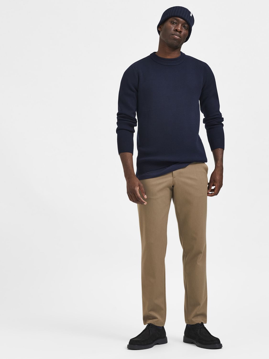 Dark Beige Mid Rise Slim Fit Pants