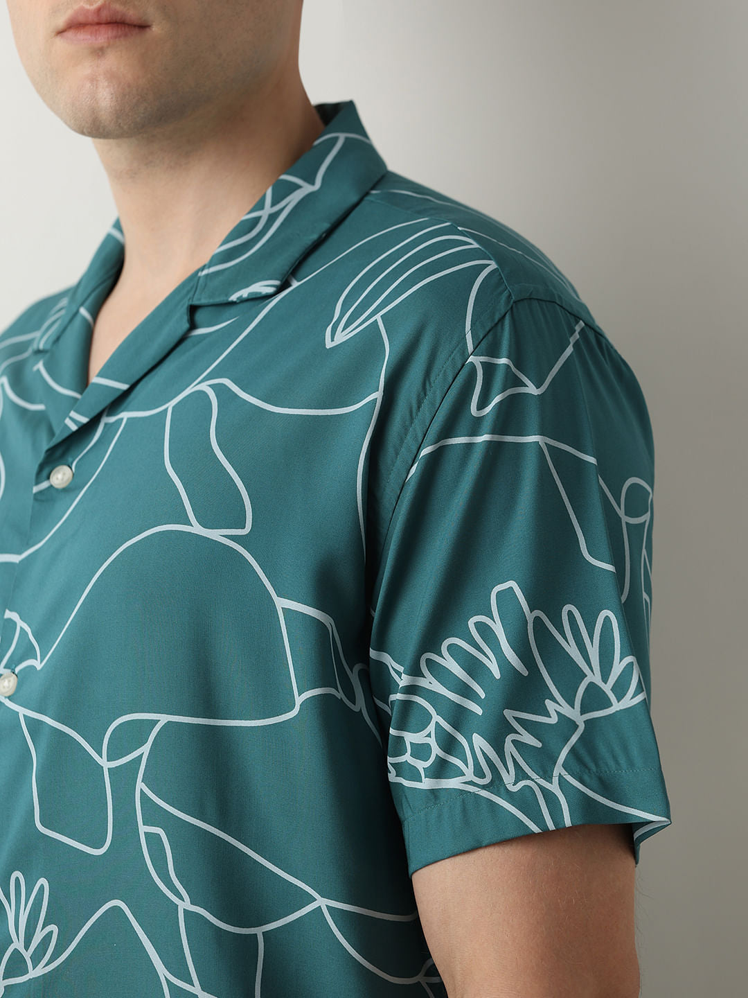 Green Printed Cuban Collar Shirt