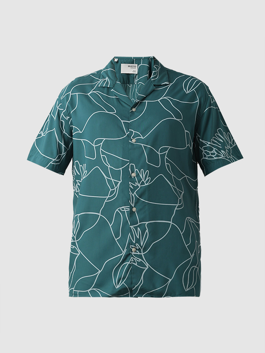Green Printed Cuban Collar Shirt