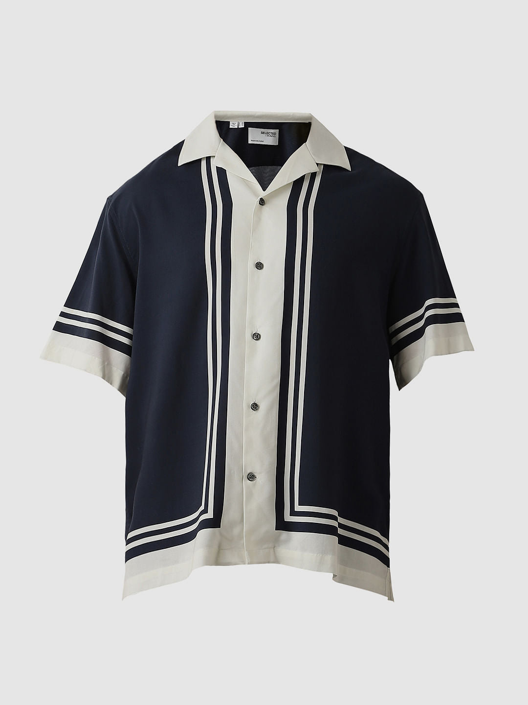 Blue Colourblocked Cuban Collar Oversized Shirt