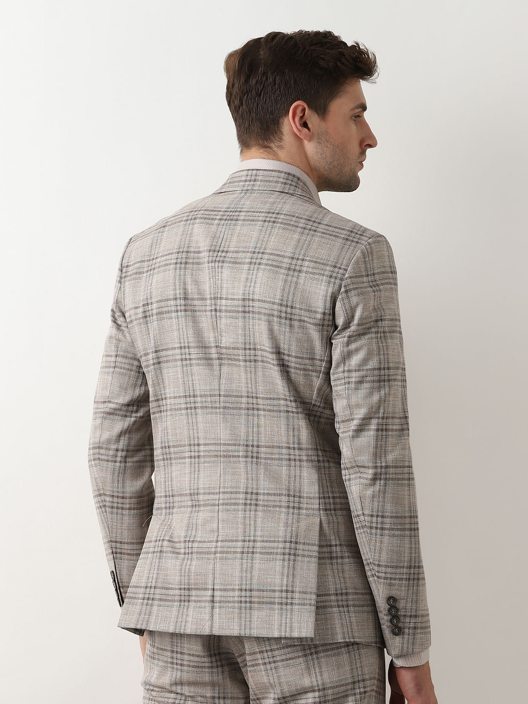 Light Brown Check Suit-Set Blazer
