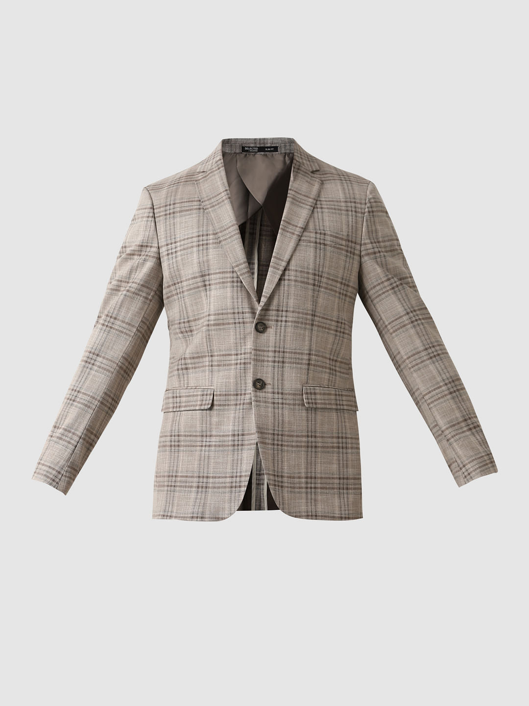 Light Brown Check Suit-Set Blazer