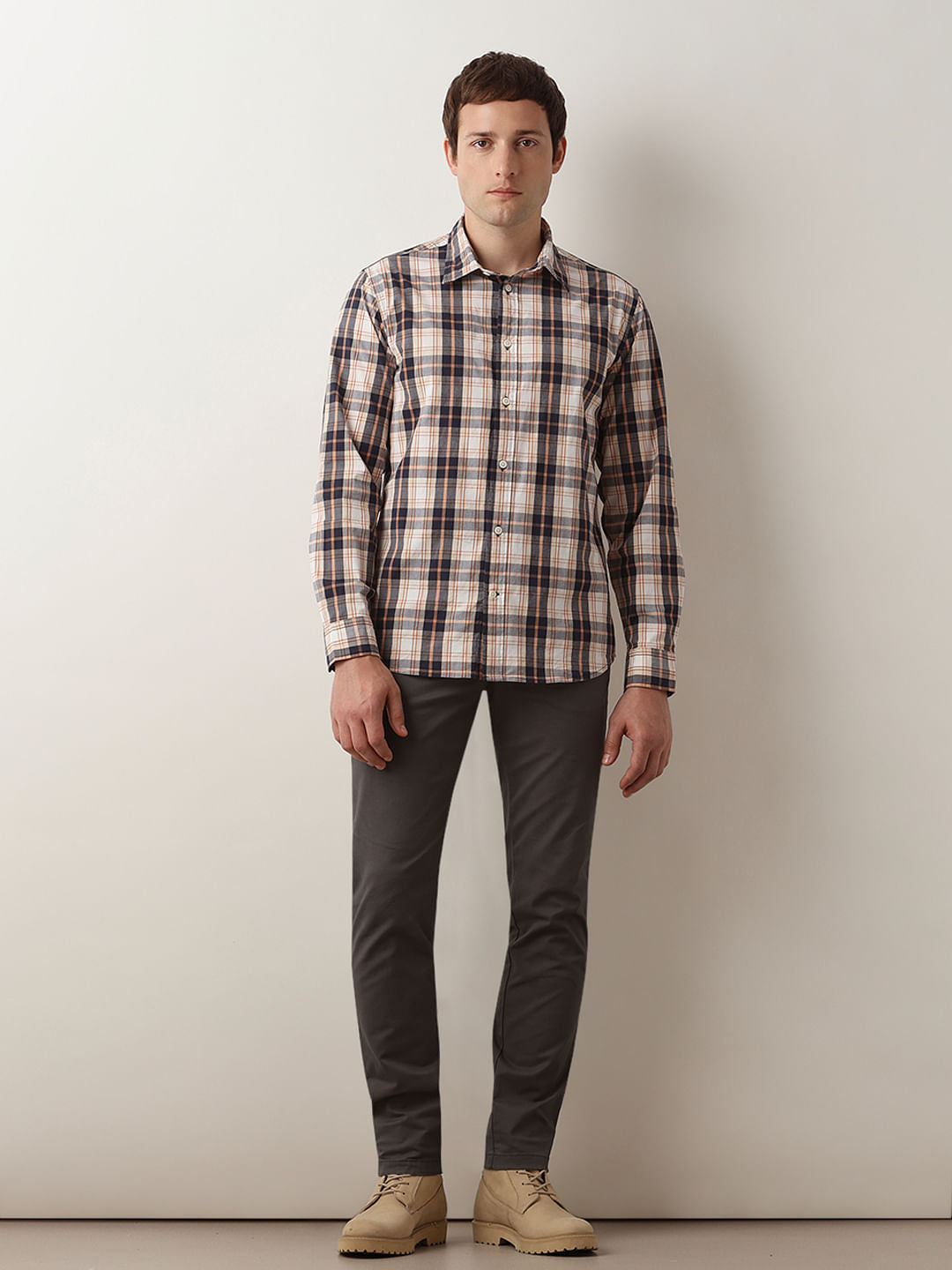Brown Check Full Sleeves Shirt
