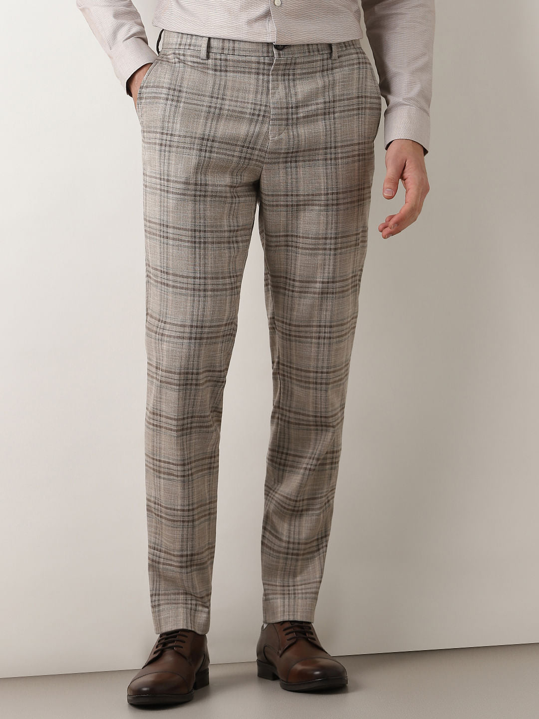 Buy Light Brown Check Suit-Set Trouser for Men Online