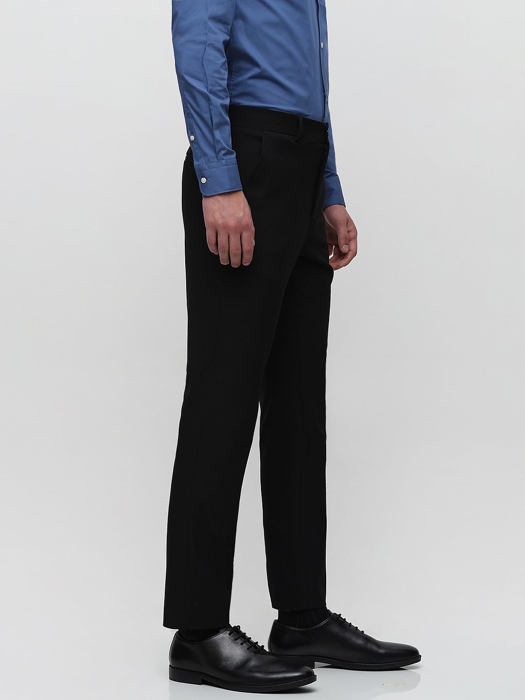 Black Mid Rise Slim Fit Tailored Trousers