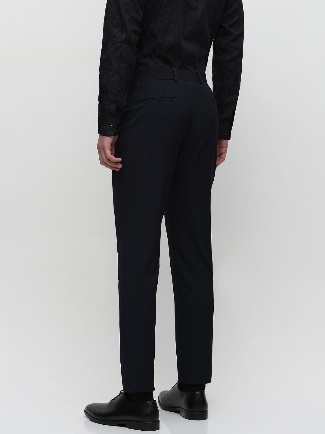 Dark Blue Mid Rise Slim Fit Tailored Trousers
