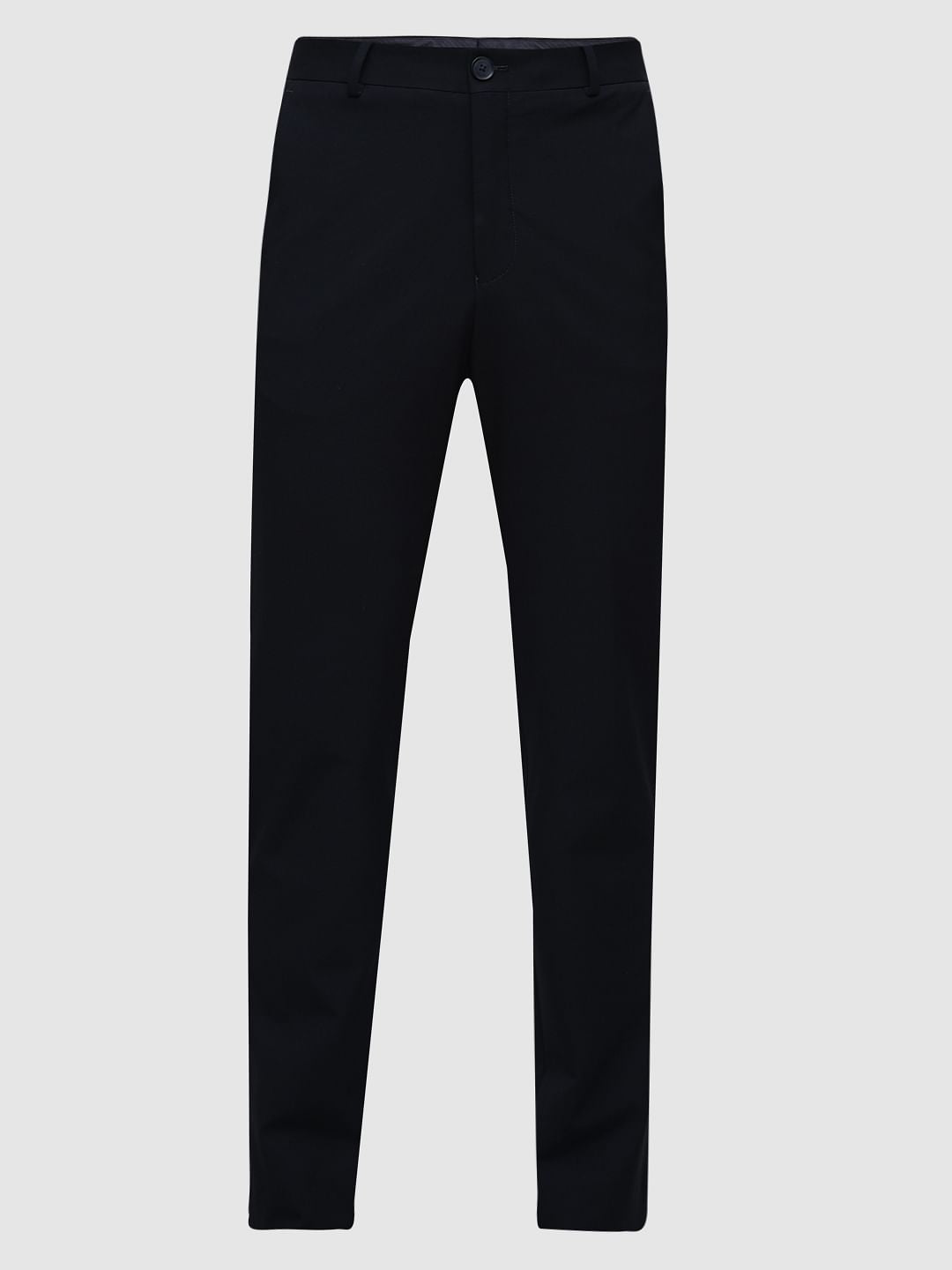 Dark Blue Mid Rise Slim Fit Tailored Trousers