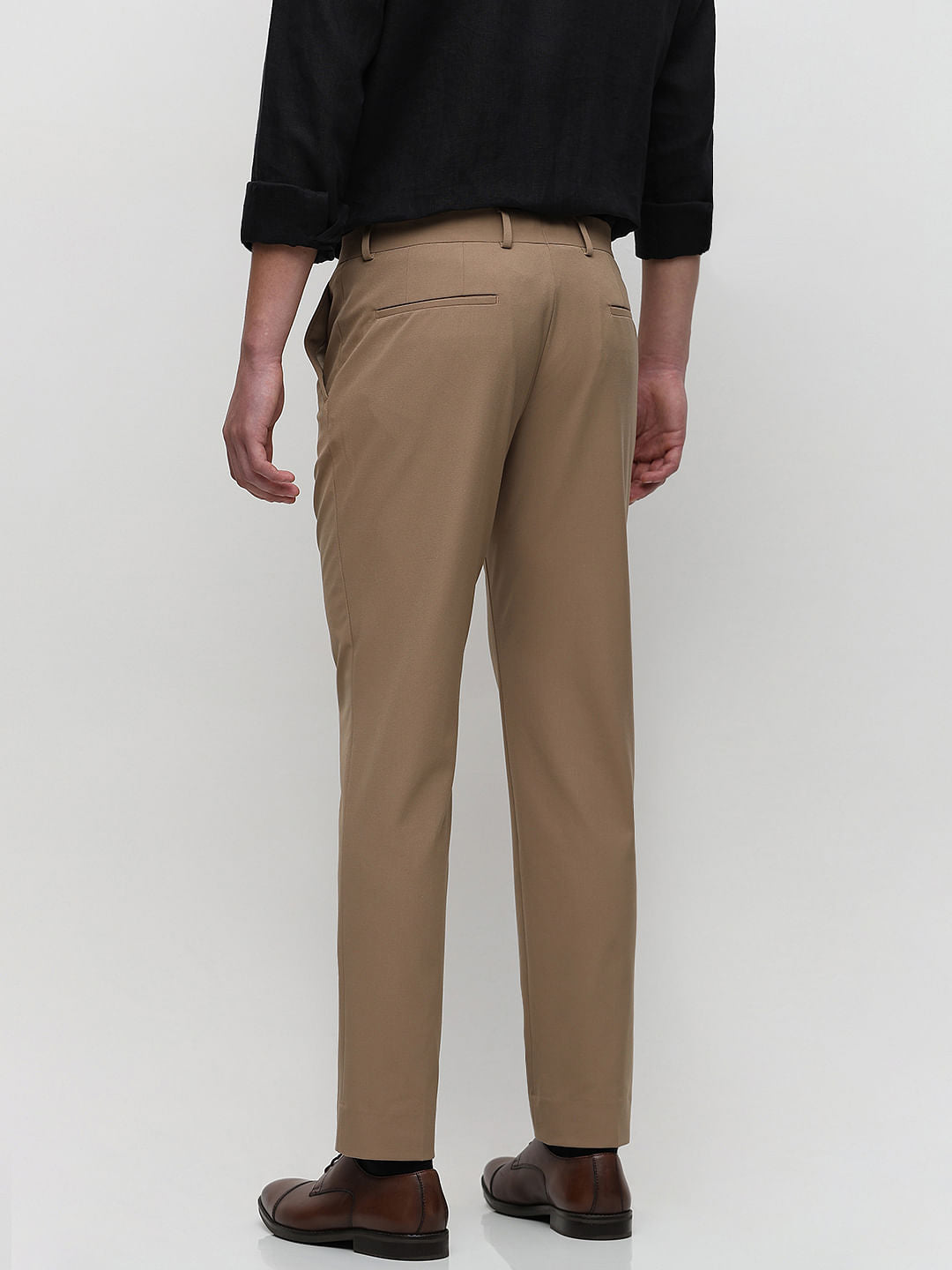 Brown Mid Rise Slim Fit Tailored Trousers