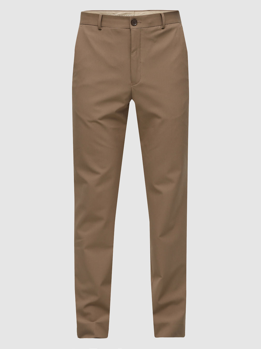 Brown Mid Rise Slim Fit Tailored Trousers