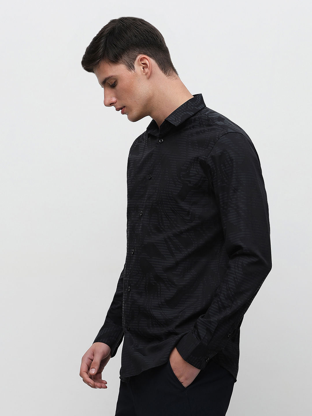 Black Abstract Print Cotton Shirt