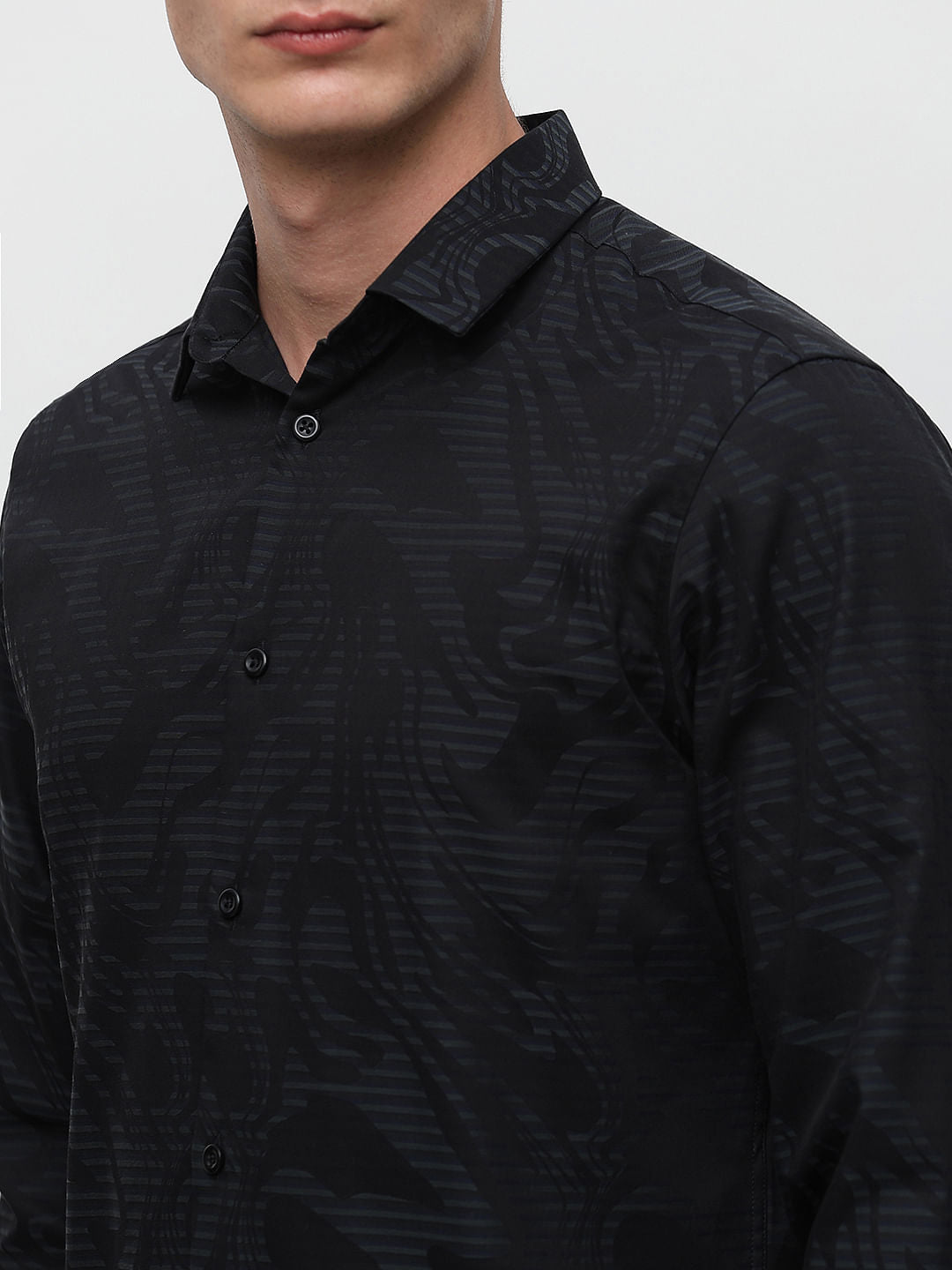 Black Abstract Print Cotton Shirt