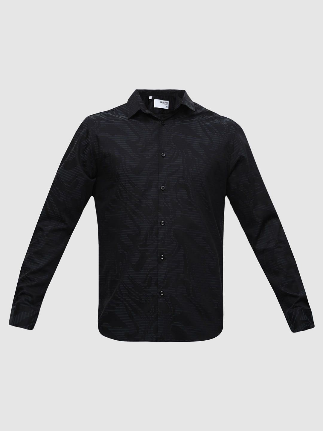 Black Abstract Print Cotton Shirt