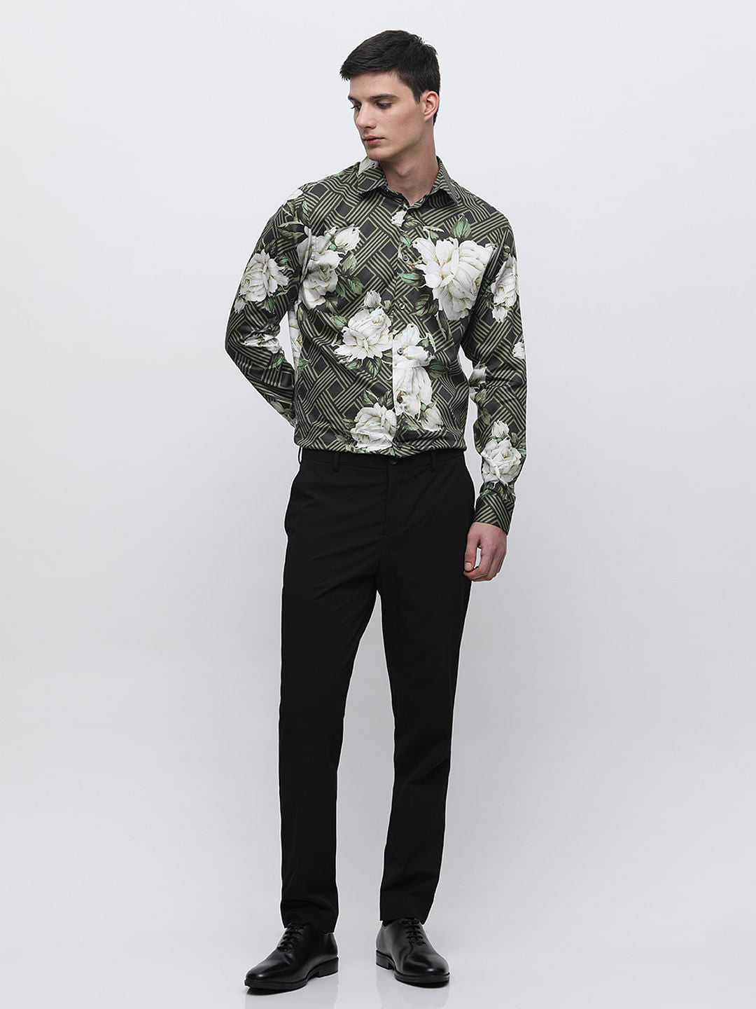 Green Floral Print Cotton Shirt