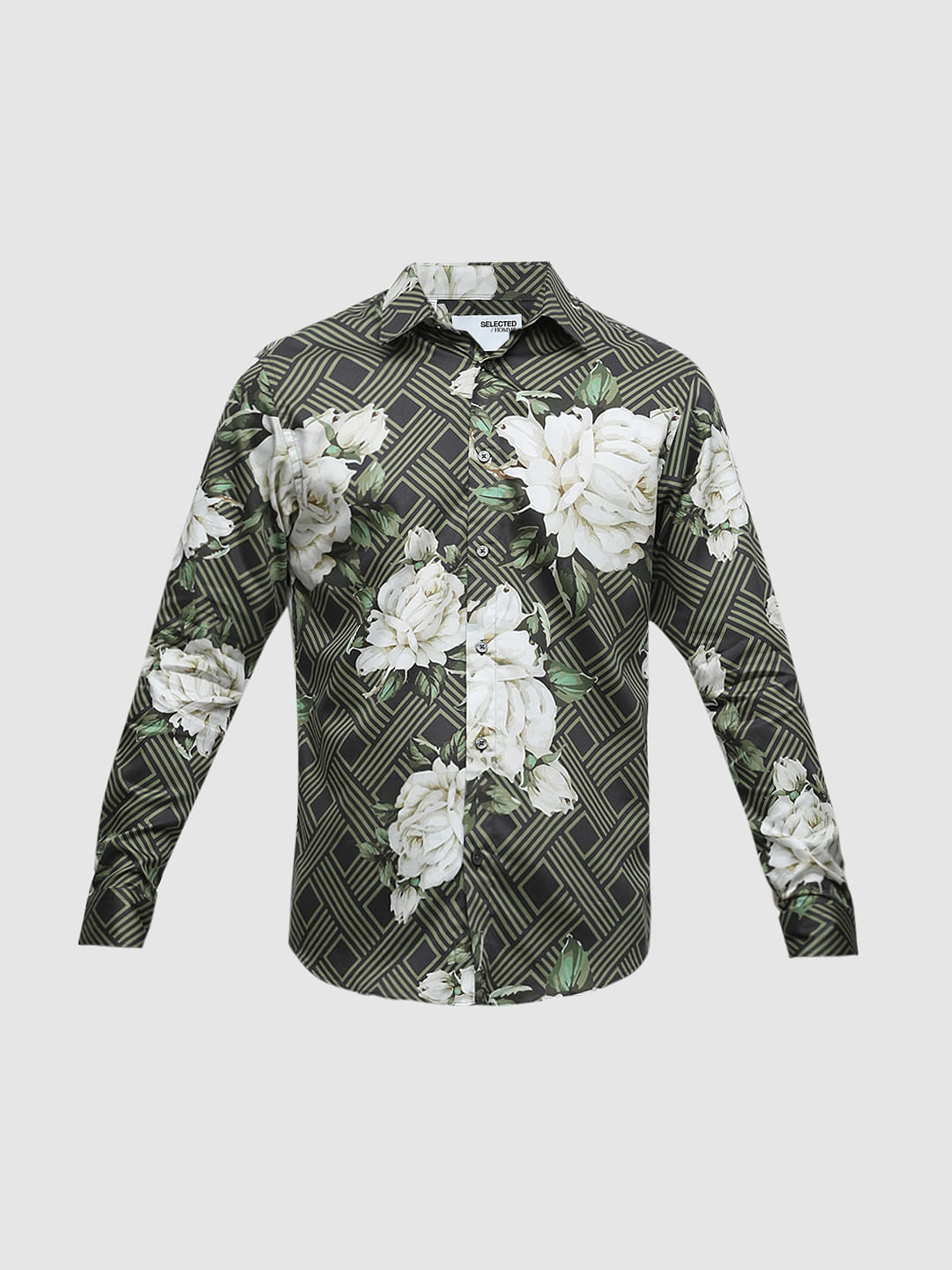 Green Floral Print Cotton Shirt