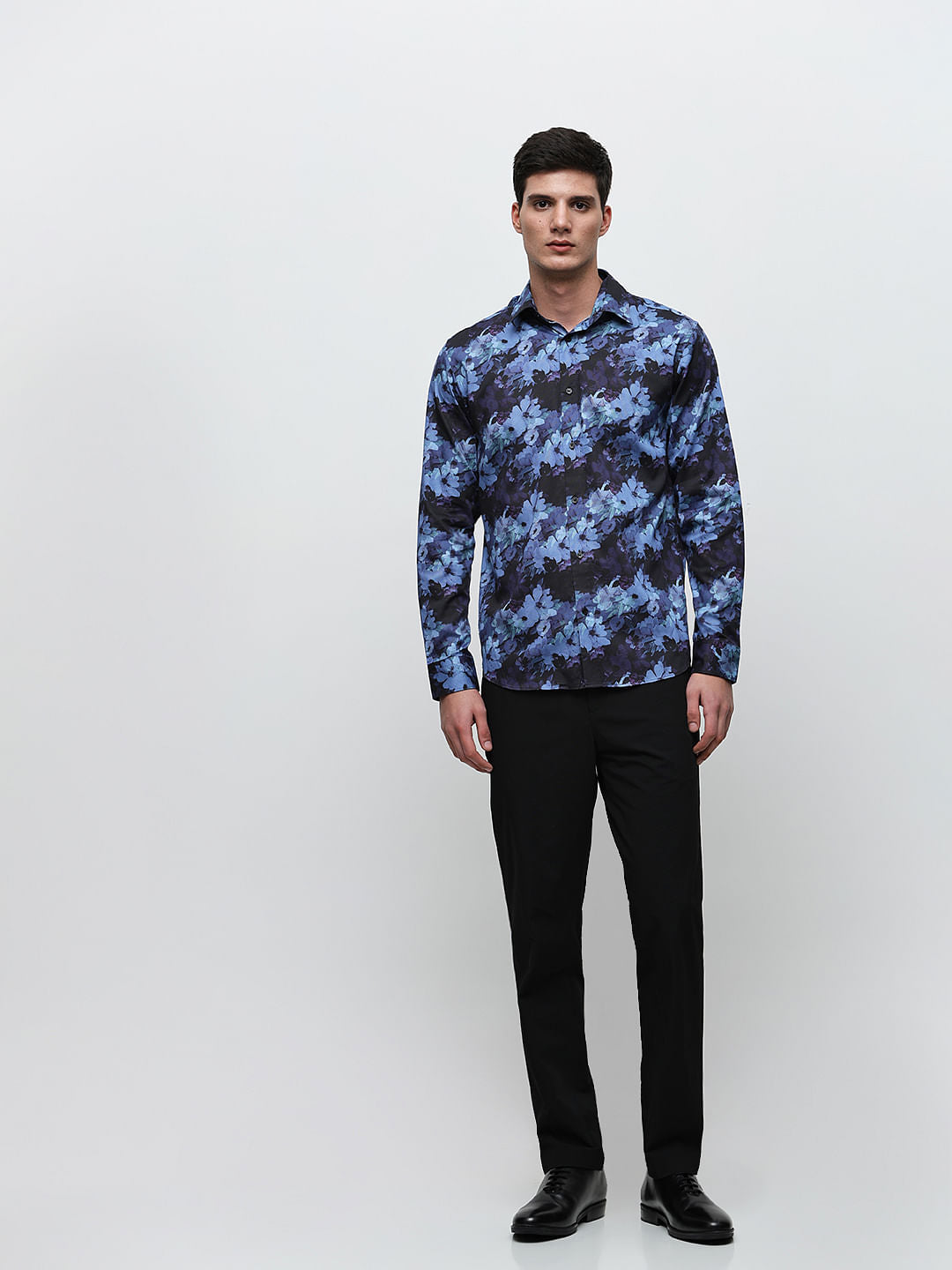 Blue Floral Print Cotton Shirt